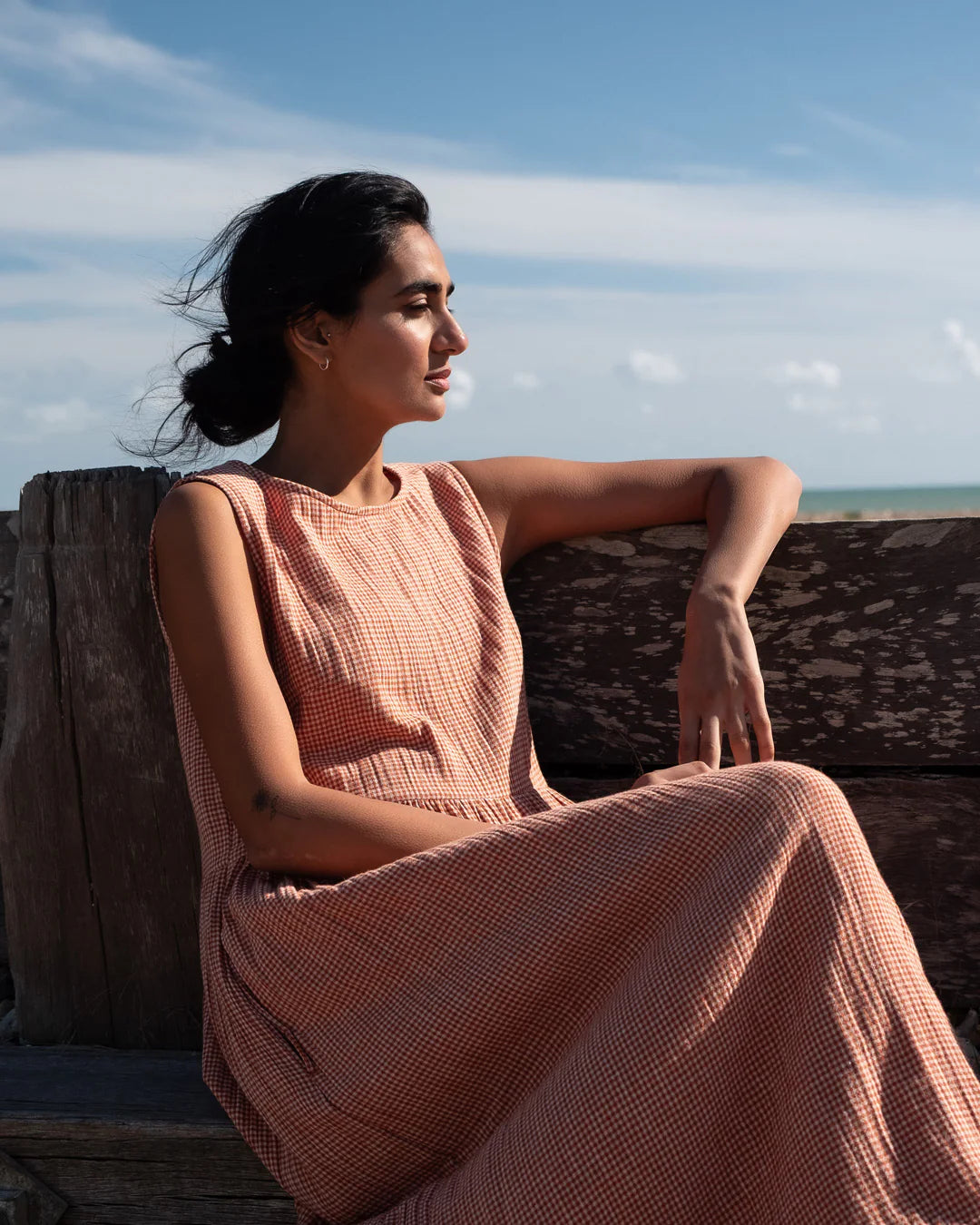 Bibico Rust/ Ecru Checkered Elaine Dress