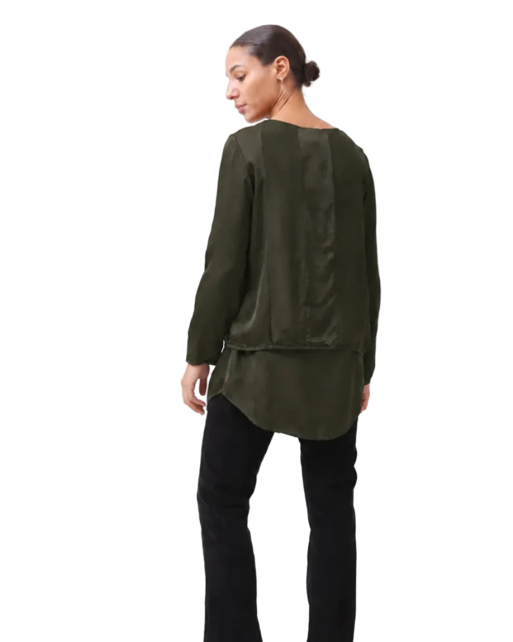 Prairie Underground | Dark Green Satin Vertical Stripe Blouse