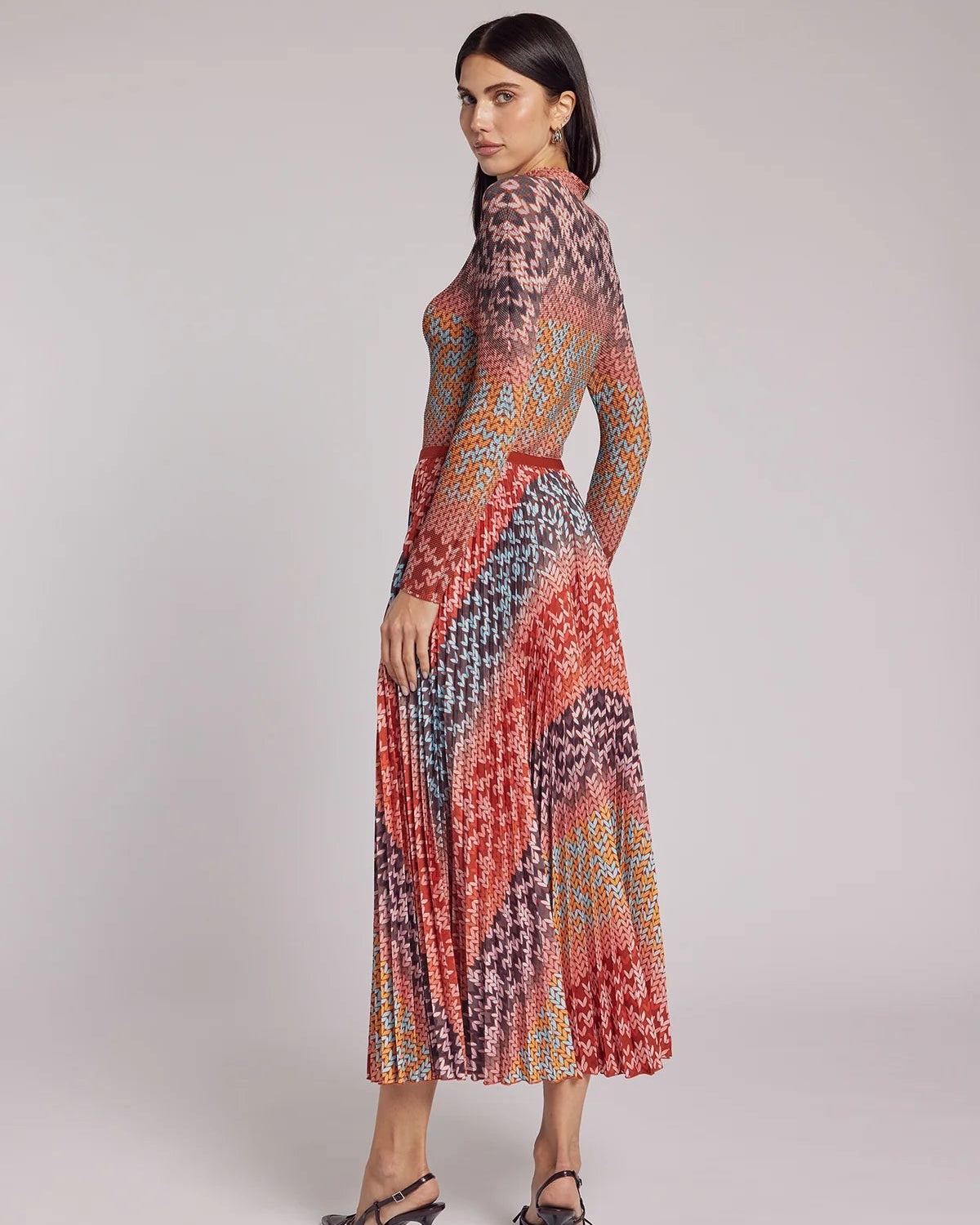 Wild Cosmos | Red Pink Blue Abstract Pattern Pleated Skirt