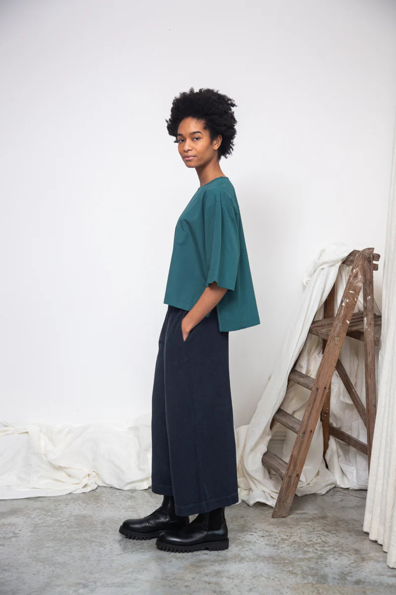 Shay Organic Cotton Jersey and Poplin Top in Pine / Beaumont Organics