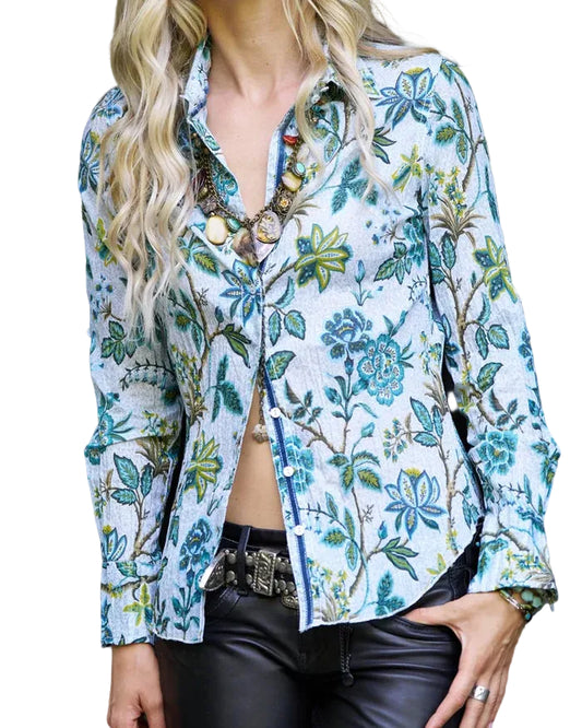 Cino | White Green Blue Patterned Button Down Shirt