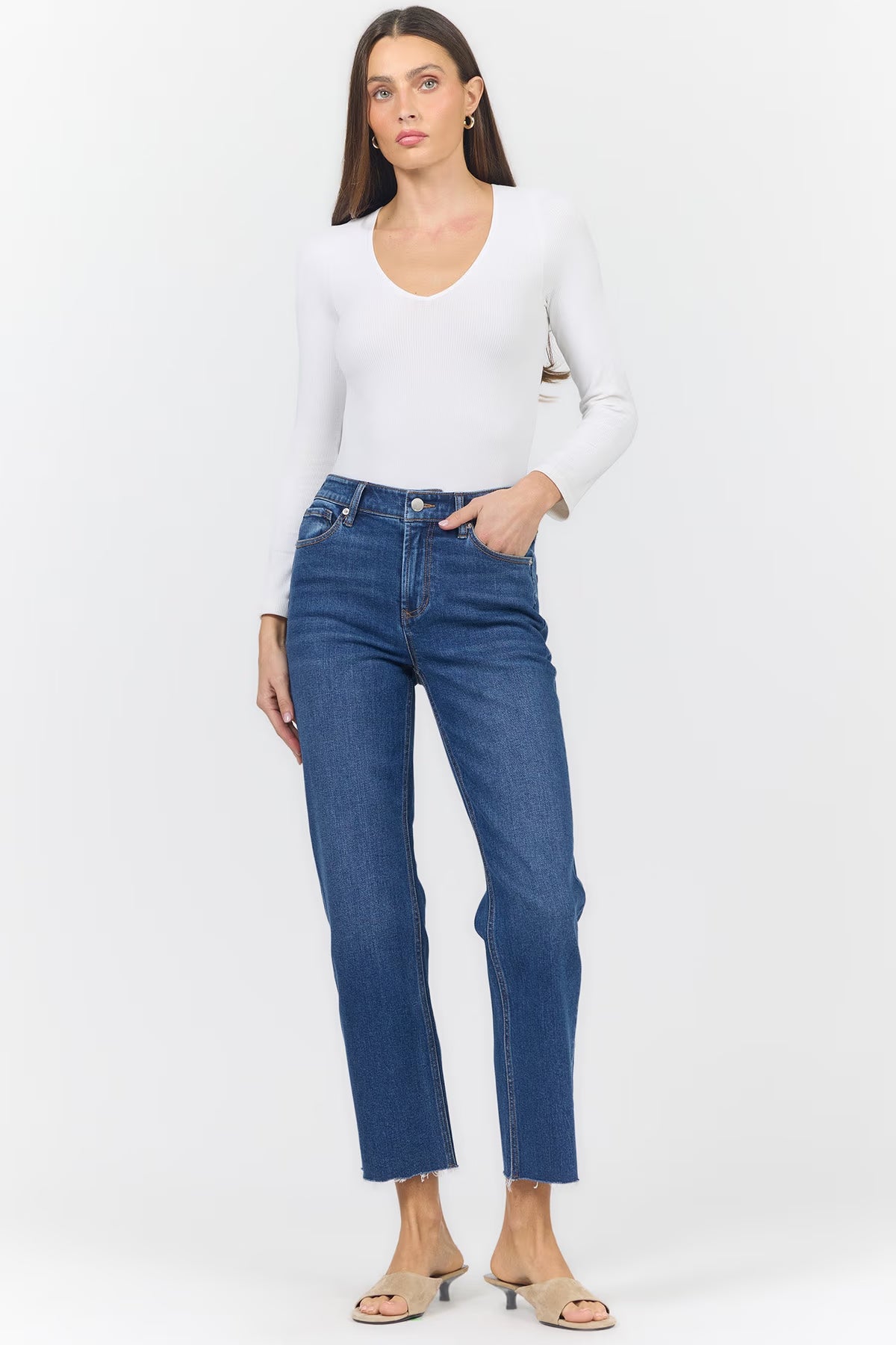 Dear John | Mid-Rise Raw Hem Straight Leg Jeans