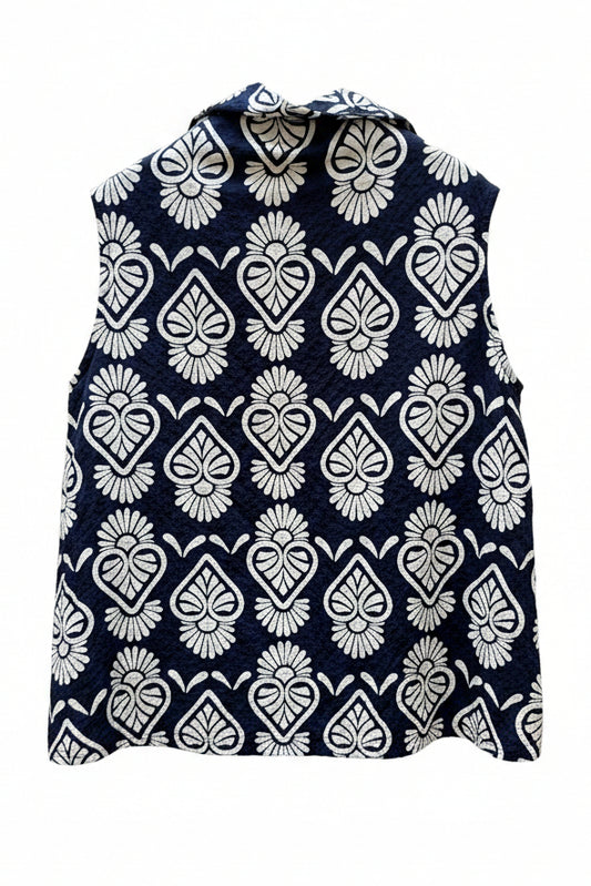 Bryn Walker | Navy Blue and White Sleeveless Top