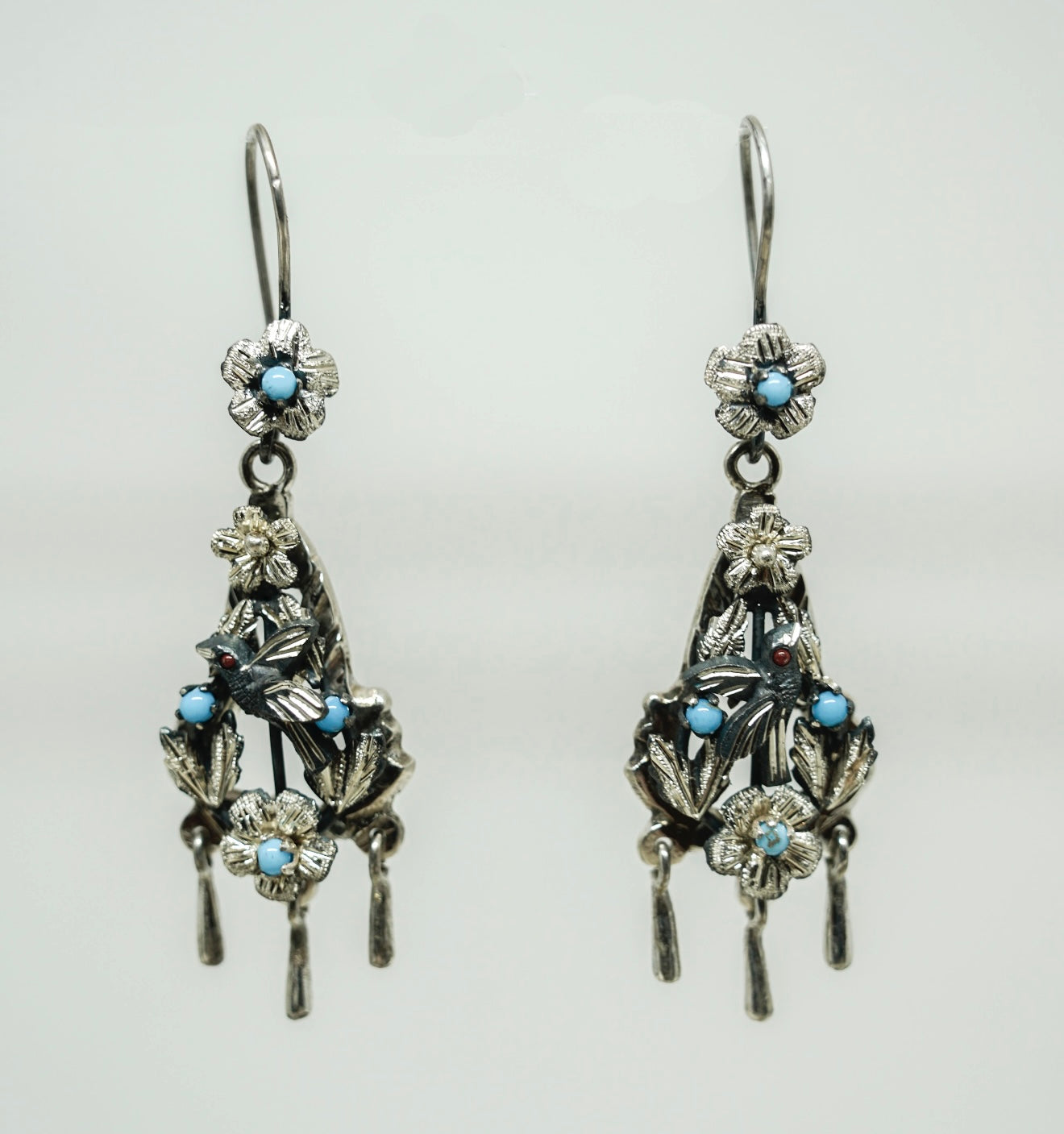 Mexican small sterling Baroque earrings with Turquoise beads