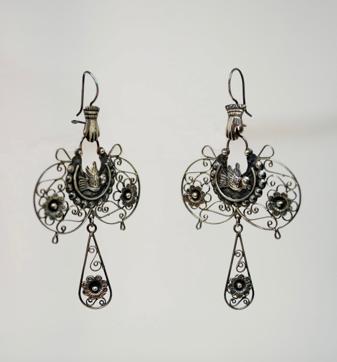 Blue Jaguar Mexican sterling silver filigree earrings.