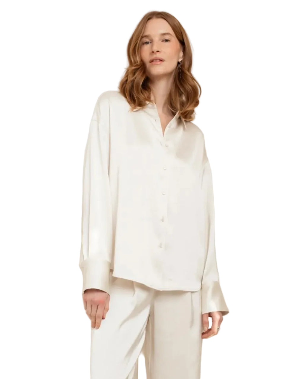 Paper Label | Cream Satin Shine Button Up