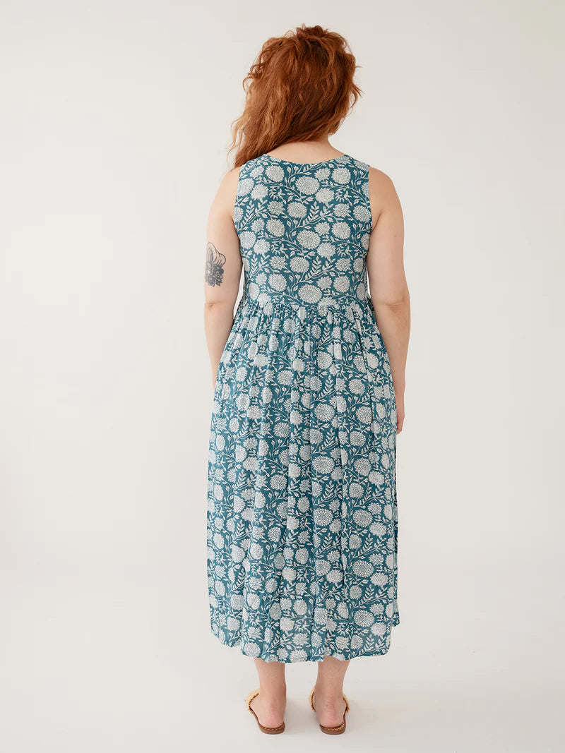 Mata Traders | Dark Teal and White Floral Sleeveless Dress