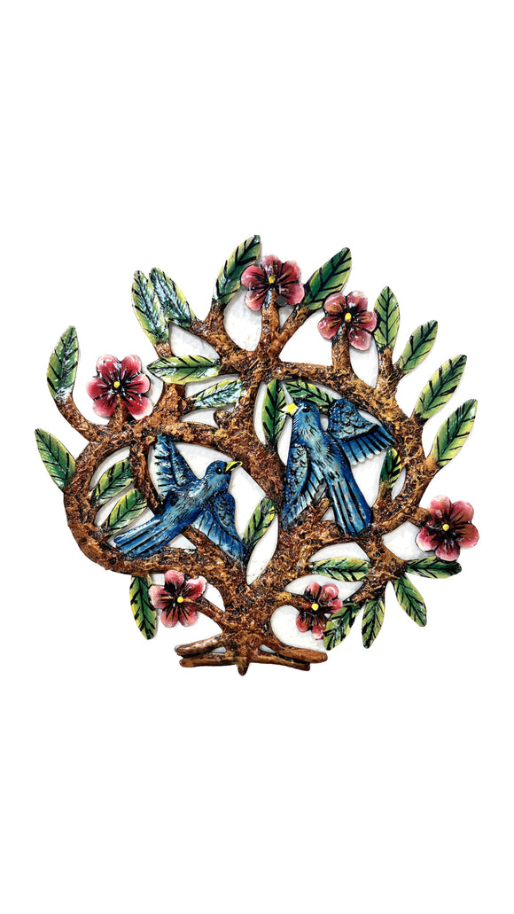Colorful Birds in a Tree Metal Folk Art | Haitian Artisans