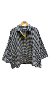 3/4 Sleeve Checked Top with Yellow Pop of Color | Eleven Stitch Design