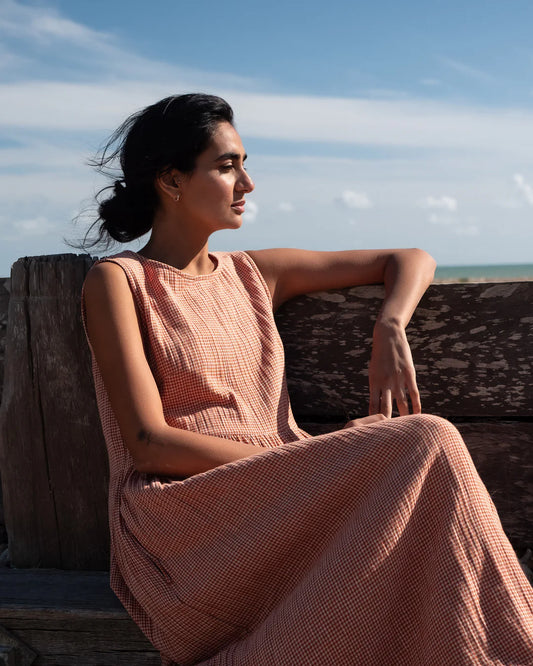 Bibico Rust/ Ecru Checkered Elaine Dress