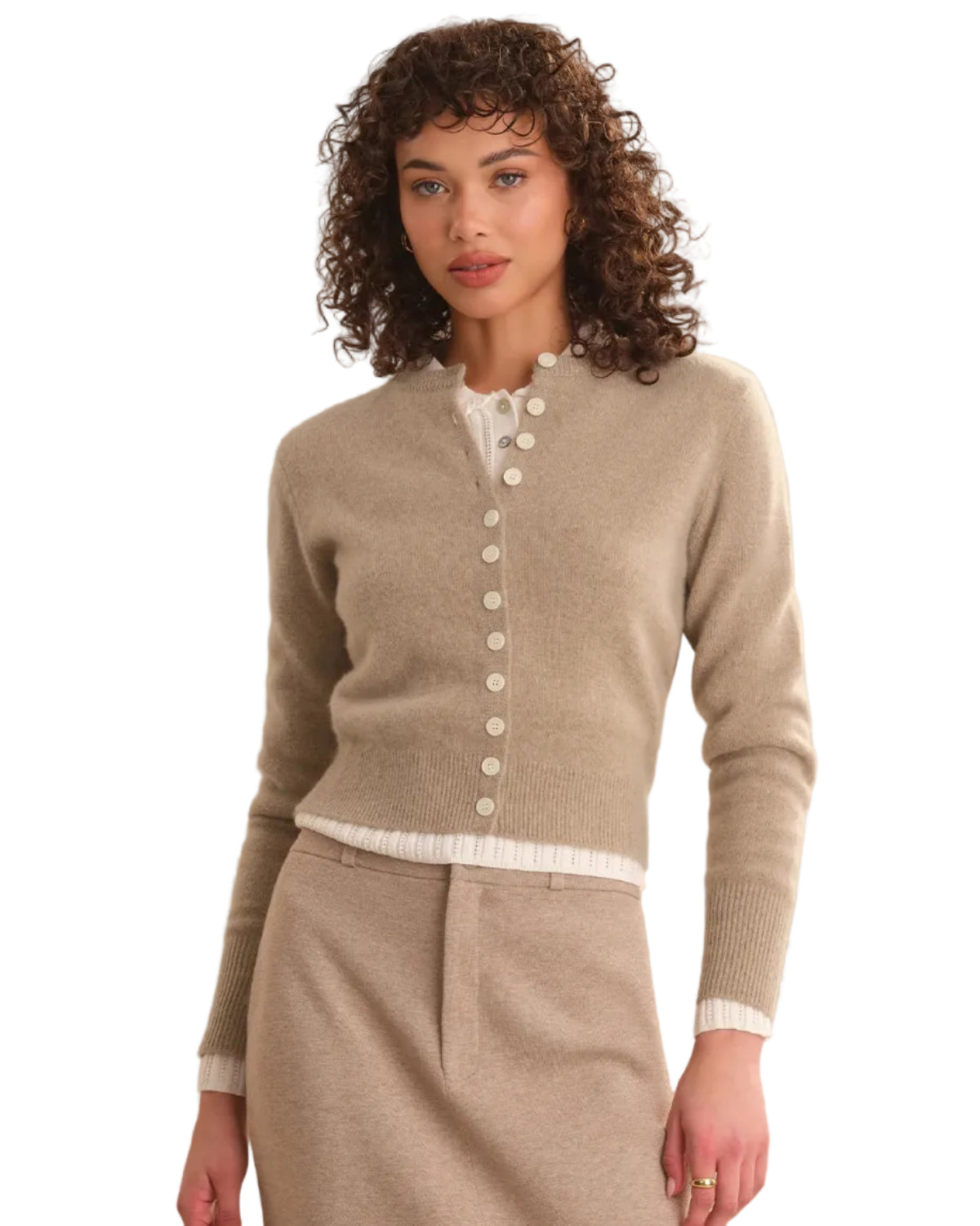 525 | Camel Button Up Classic Cashmere Cardigan
