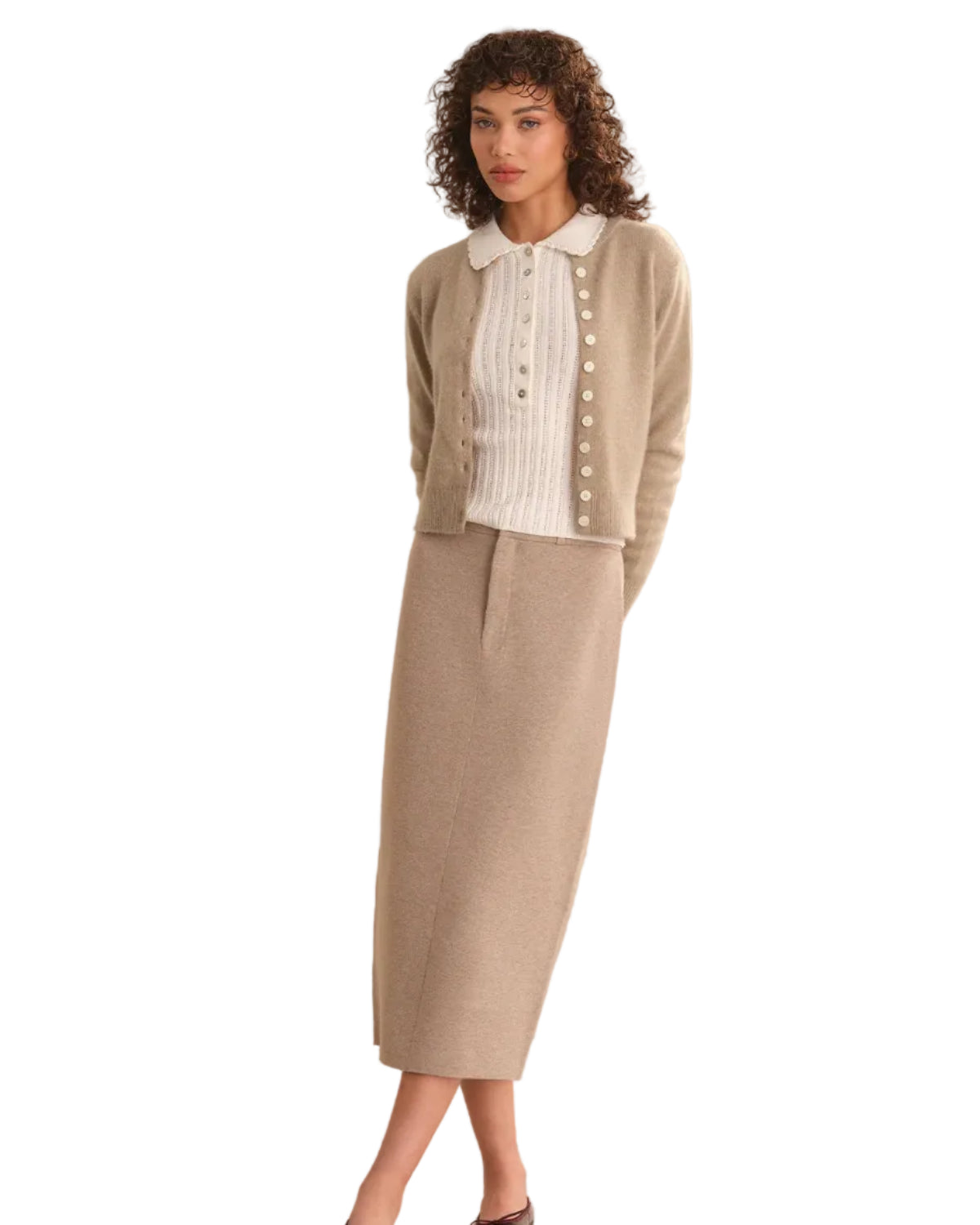 525 | Camel Button Up Classic Cashmere Cardigan