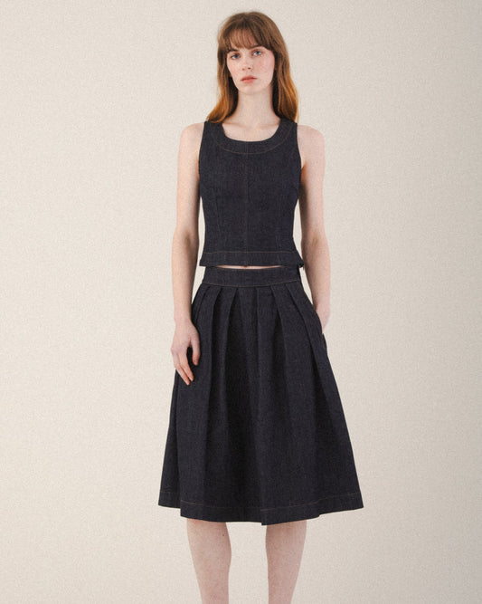 Prairie Underground | Pleated Denim Midi Skirt