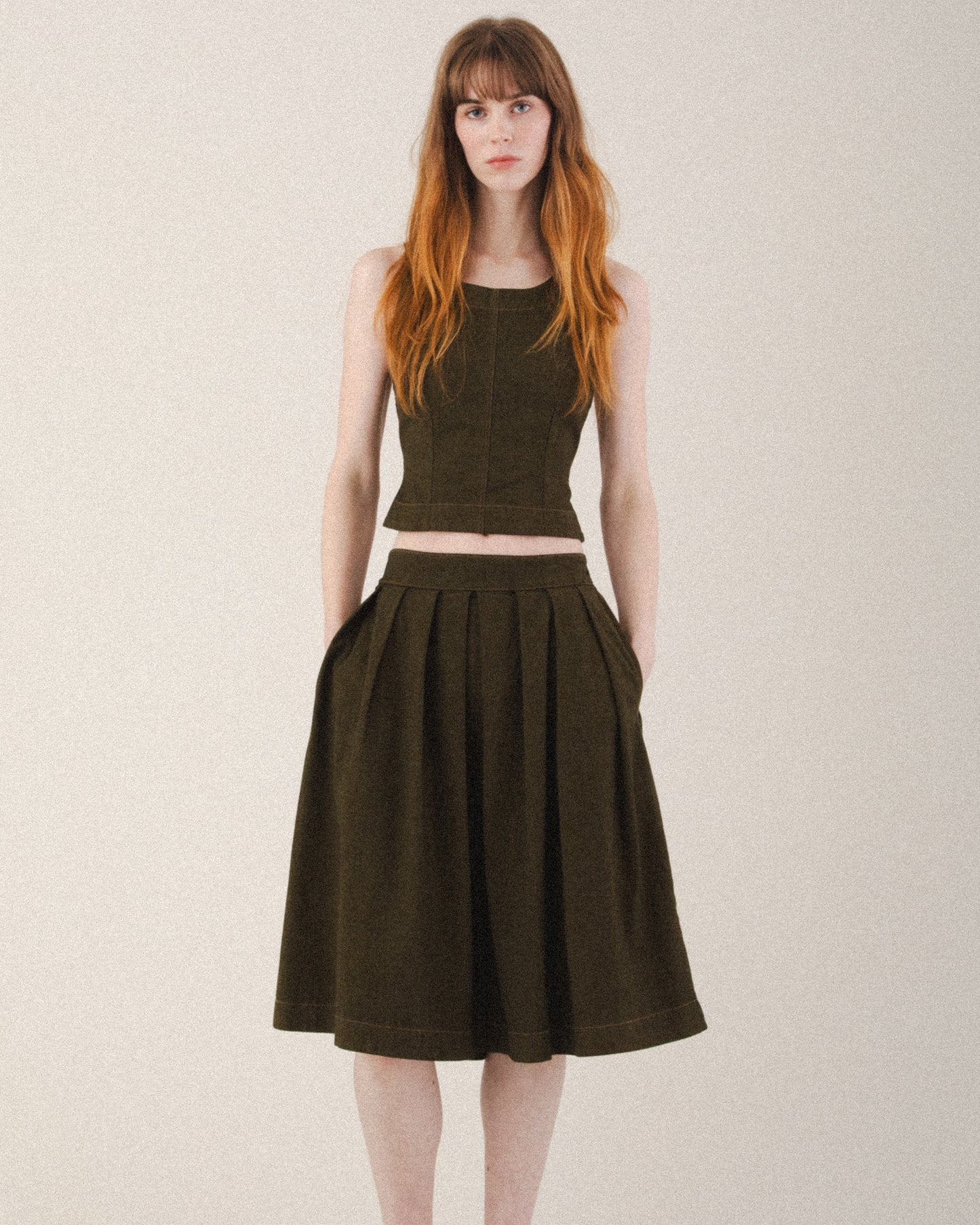 Prairie Underground | Pleated Denim Midi Skirt
