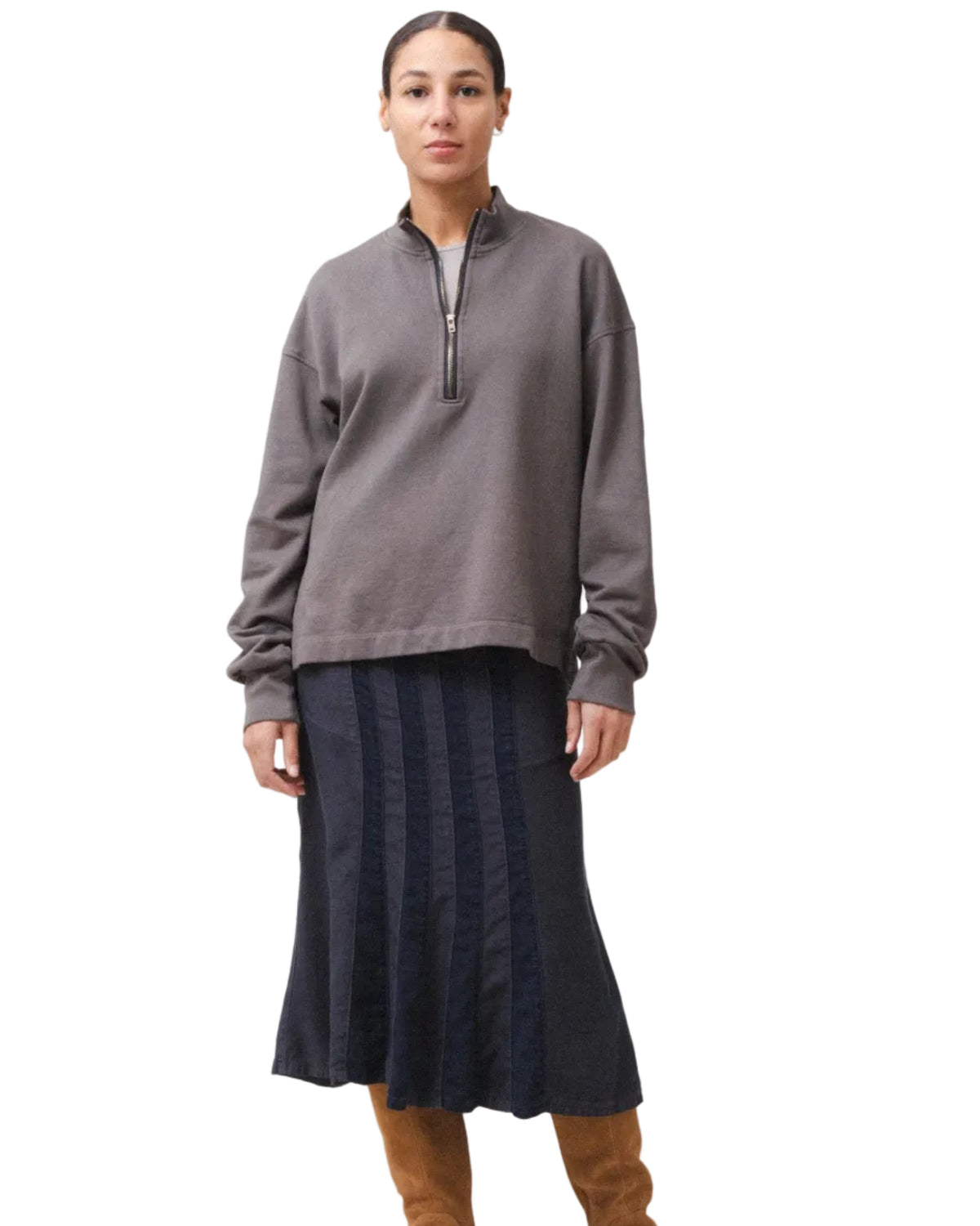 Prairie Underground | Grey and Black Tencel Front Stripes Skirt