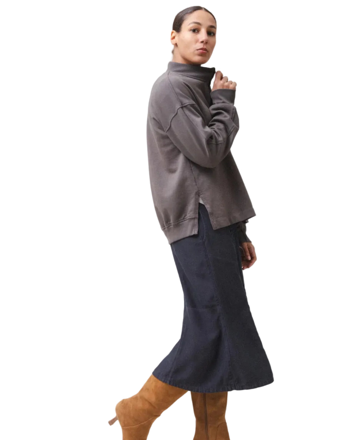 Prairie Underground | Grey and Black Tencel Front Stripes Skirt