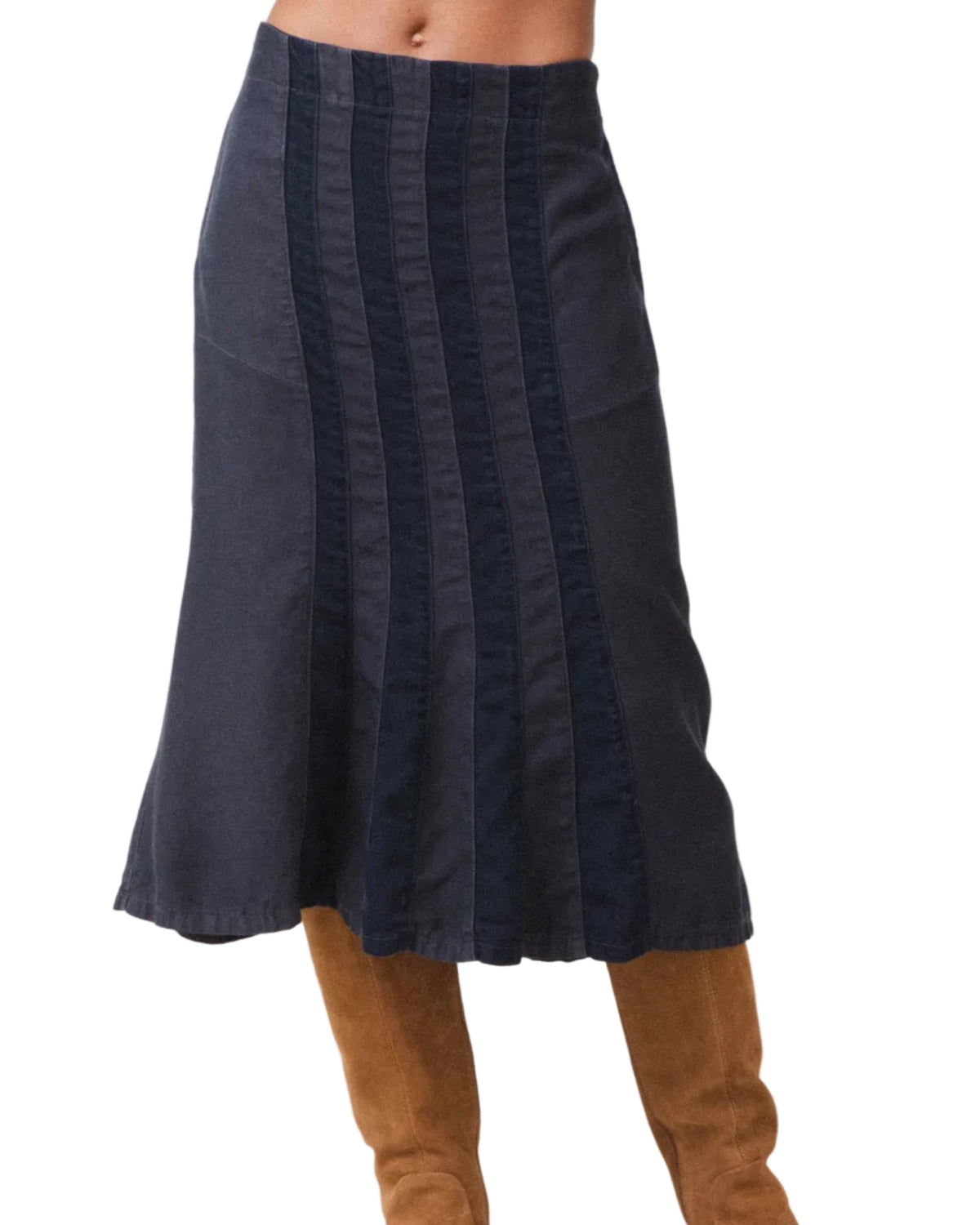 Prairie Underground | Grey and Black Tencel Front Stripes Skirt