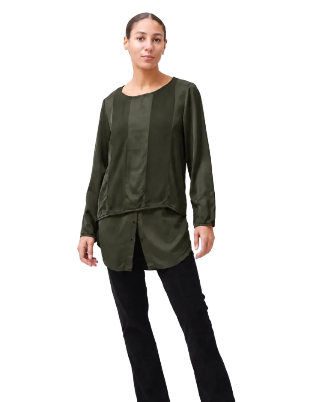 Prairie Underground | Dark Green Satin Vertical Stripe Blouse