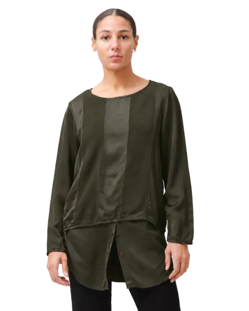 Prairie Underground | Dark Green Satin Vertical Stripe Blouse