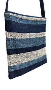 Handwoven Cotton Shoulder Bag in Blue Stripe | Wooven