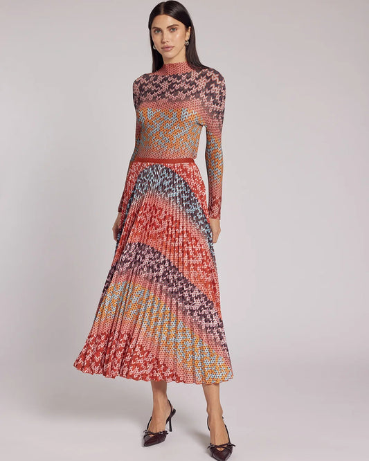 Wild Cosmos | Red Pink Blue Abstract Pattern Pleated Skirt