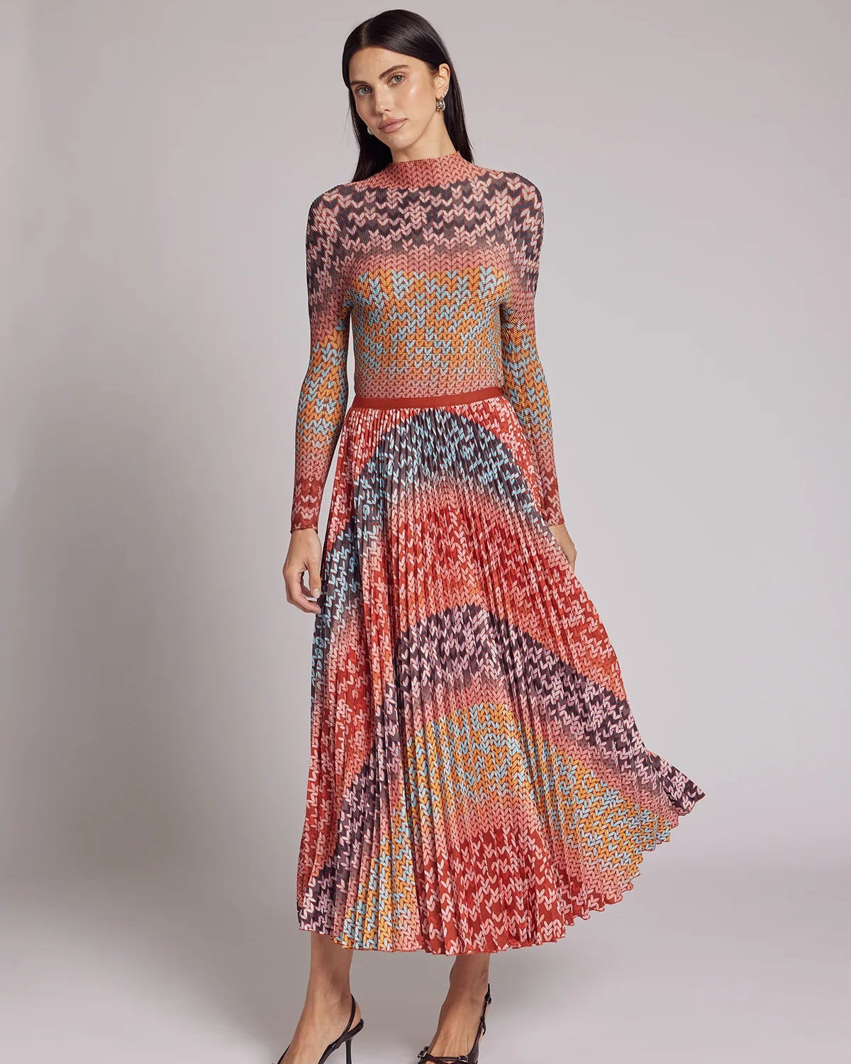 Wild Cosmos | Red Pink Blue Abstract Pattern Pleated Skirt