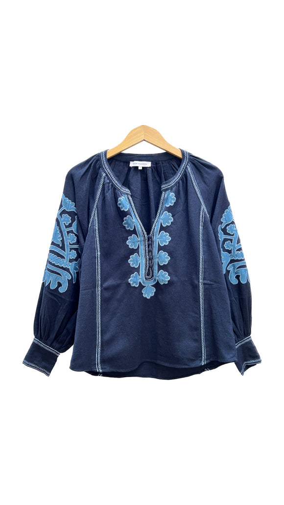 Embroidered Navy and Duck Egg Blue Blouse | Rose and Rose