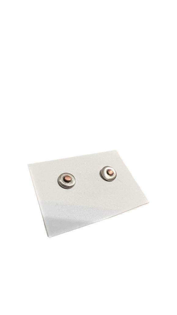 Teeny Tiny Silver Disc with Copper Dot Stud Earrings | Jane Diaz