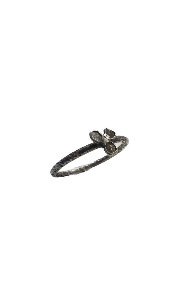Sterling Silver Twisted Flower Ring with Sliced Diamond Band Size 6.5 | NOMAD