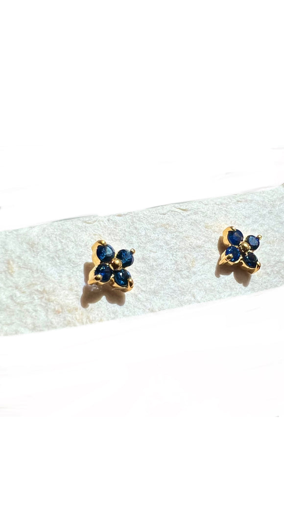 14k Gold Sapphire Flower Studs  | Shree Jewelers
