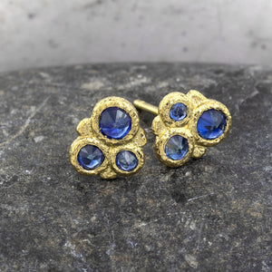 3 Stone Inverted Sapphire Cluster Earring | Rona Fisher