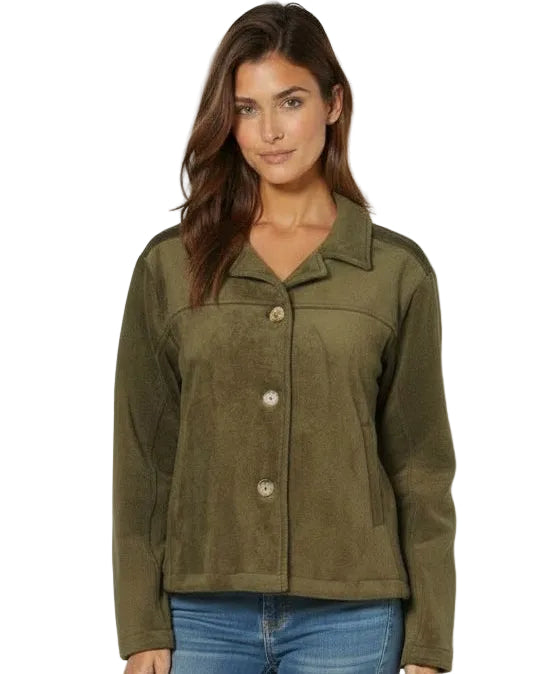 Mododoc | Olive Green Fuzzy Seamed Jacket