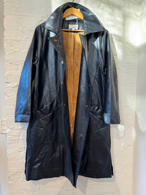 Faux Leather Long Coat by The Korner