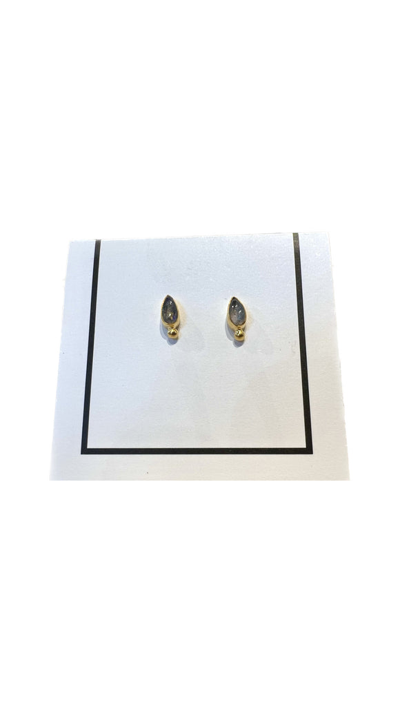 Golden Teardrop Stud Earrings with Labradorite Stone | Jane Diaz
