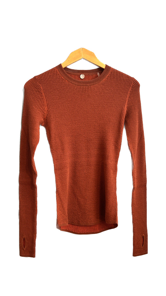 Shirttail Waffle Crew Top in Redwood | Margaret O'Leary
