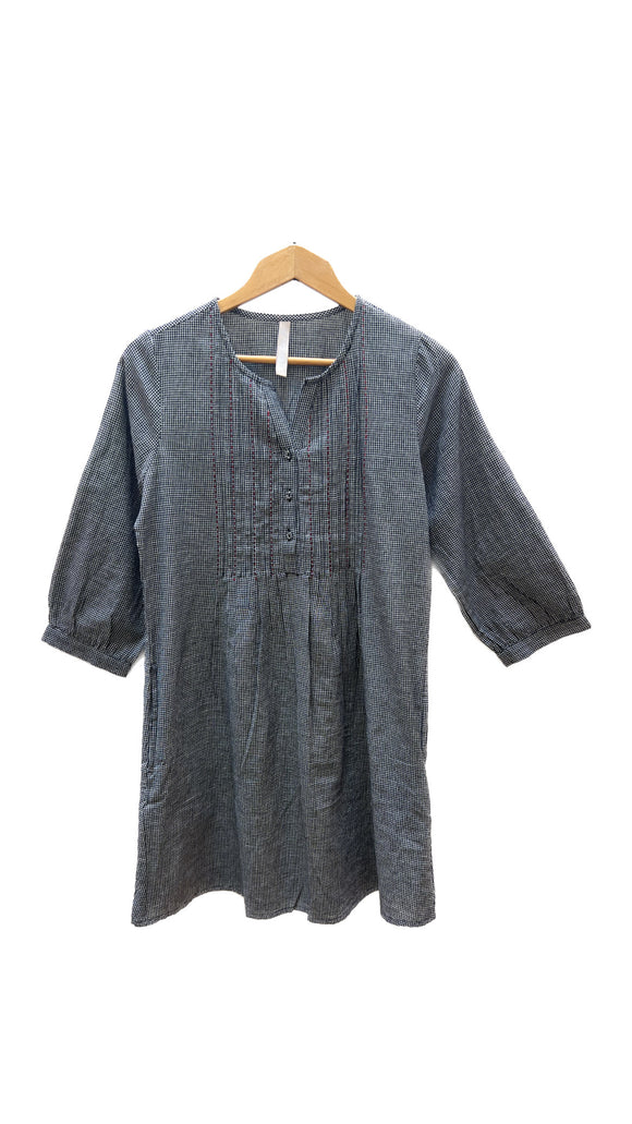 Vienna Pleated Dress in Woven Check Black | Mata Traders