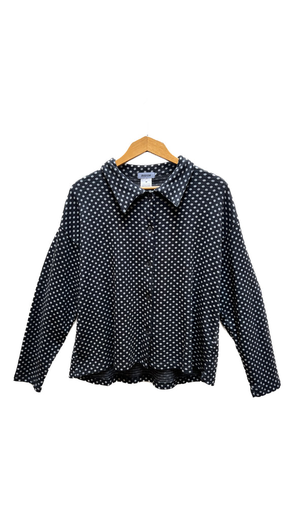 Polka Dot Collared Blouse in Charcoal & Gray | IRIDIUM