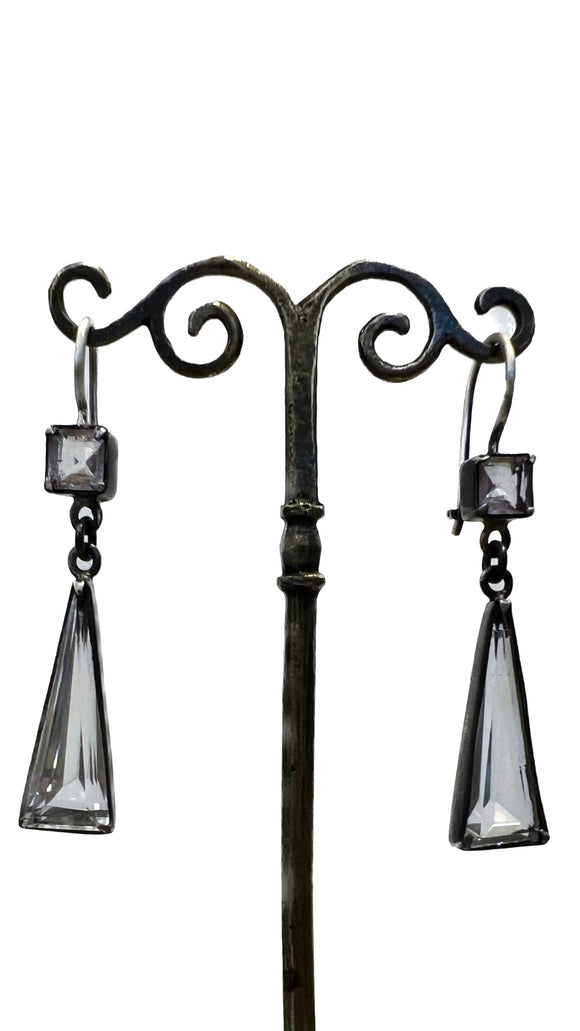Clear Quartz Square and Elongated Triangle Drop Earrings | Jane Diaz