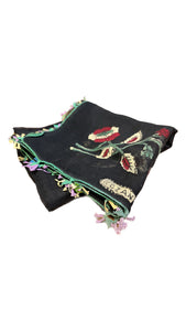 29" x 29" Vintage Black Floral Scarf Textile | Artisans in Turkey