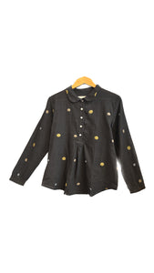 Long Sleeved Collared Polk-a-Dot Blouse | DVAA
