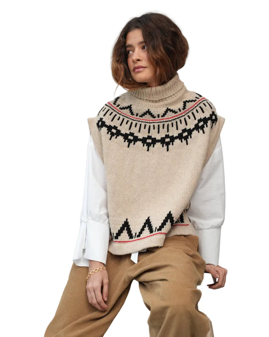 Beaumont Organic | Cream Fair Isle Tie Side Sweater Vest