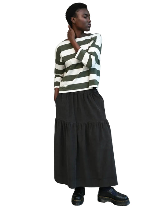 Beaumont Organic | Green and White Striped Boxy 3/4 Sleeve Tee