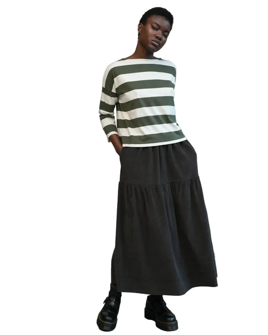 Beaumont Organic | Green and White Striped Boxy 3/4 Sleeve Tee