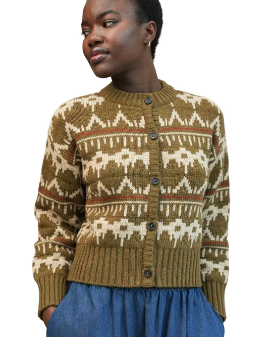 Beaumont Organic | Olive Green Fair Isle Heavy Knit Cardigan