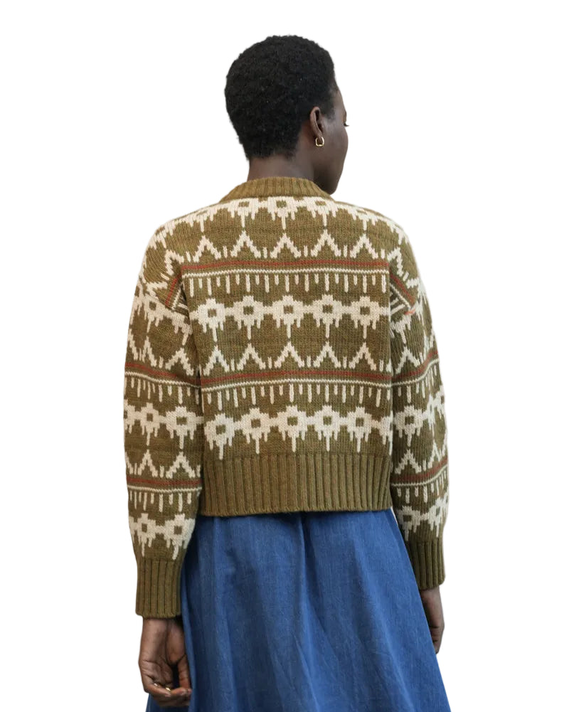 Beaumont Organic | Olive Green Fair Isle Heavy Knit Cardigan