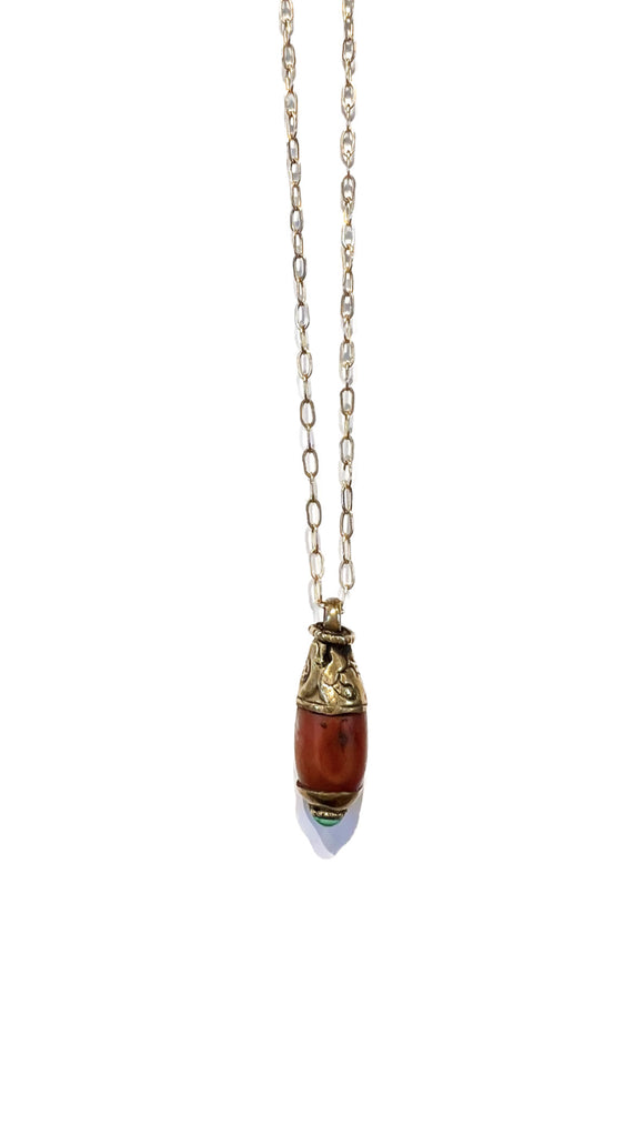 14k Gold Fill Necklace with Antique Tibetan Pendant | Cottage & Pearl