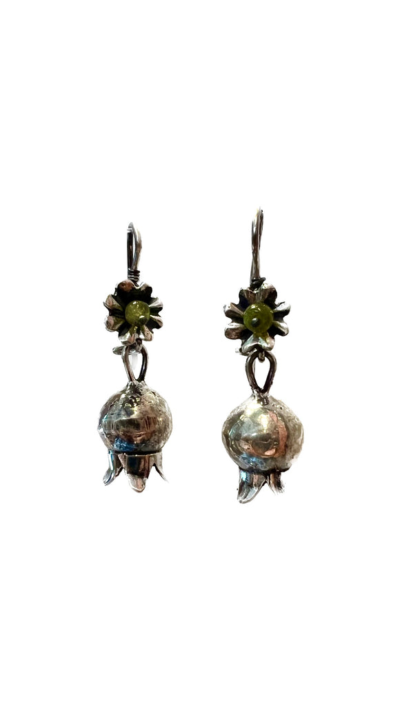 Sterling Silver Dangling Orb Earrings with Lime Accent Stone | Blue Jaguar Studios