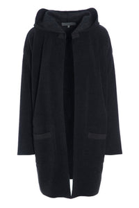 Fleece Cardigan with Hood in Soft Black by Henriette Steffensen / Lines of Denmark