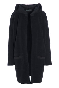 Fleece Cardigan with Hood in Soft Black by Henriette Steffensen / Lines of Denmark