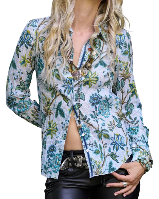 Cino | White Green Blue Patterned Button Down Shirt